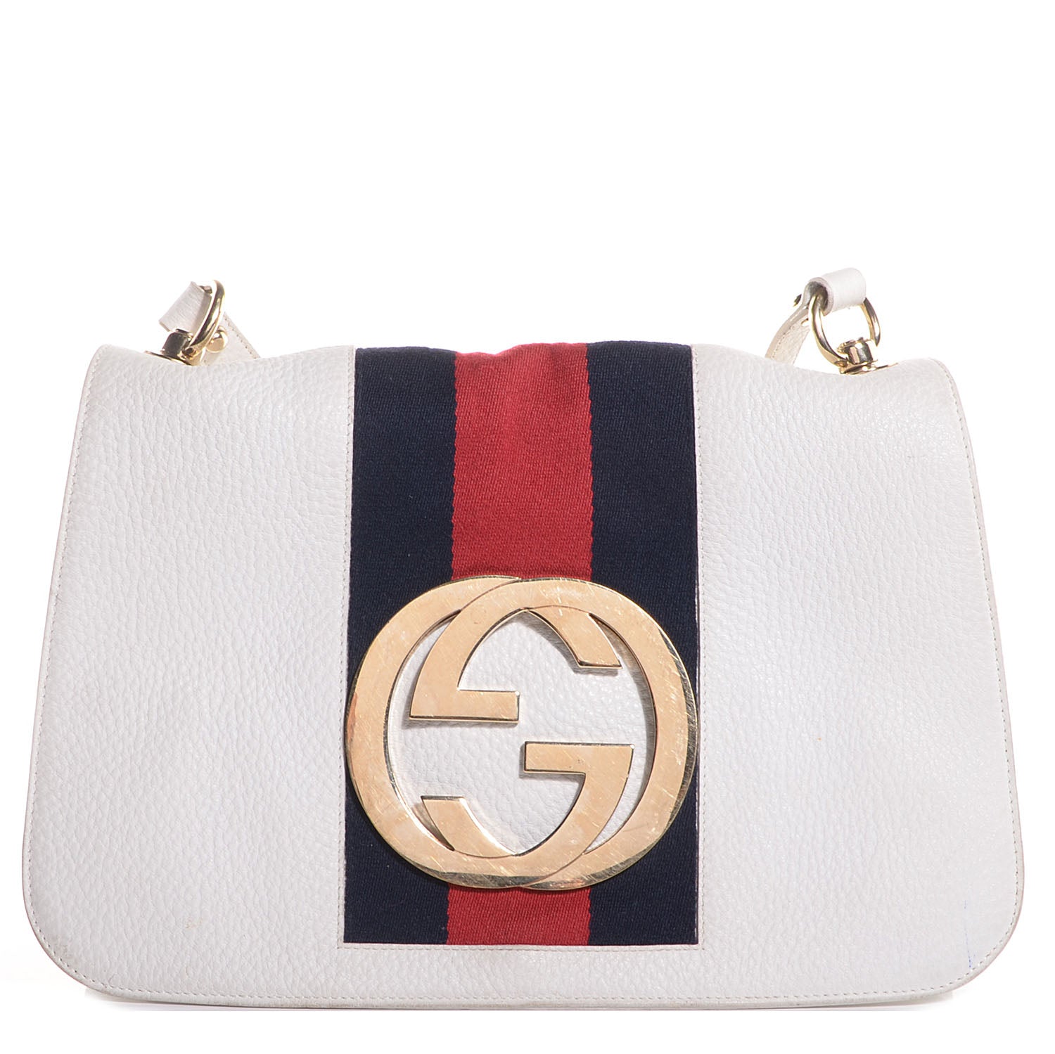 Gucci Pebbled Calfskin Web Blondie Flap White 1 of 7