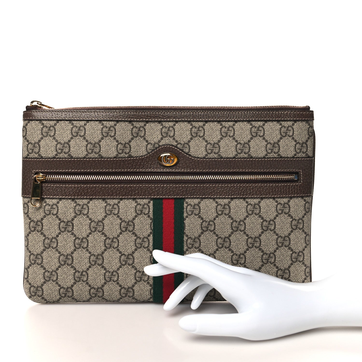 Gucci GG Supreme Monogram Large Ophidia Pouch Clutch Brown 2 of 8