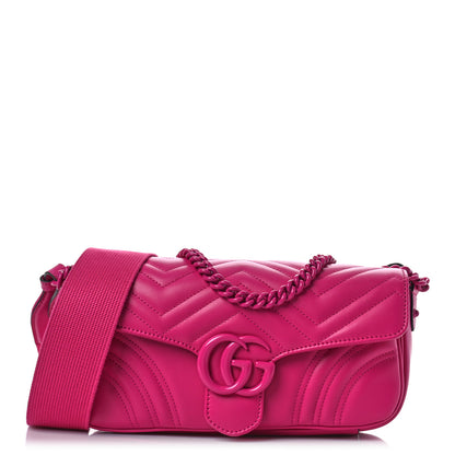Gucci Calfskin Matelasse Monochrome GG Marmont Crossbody Shoulder Bag Classic Fuxia 2 of 12