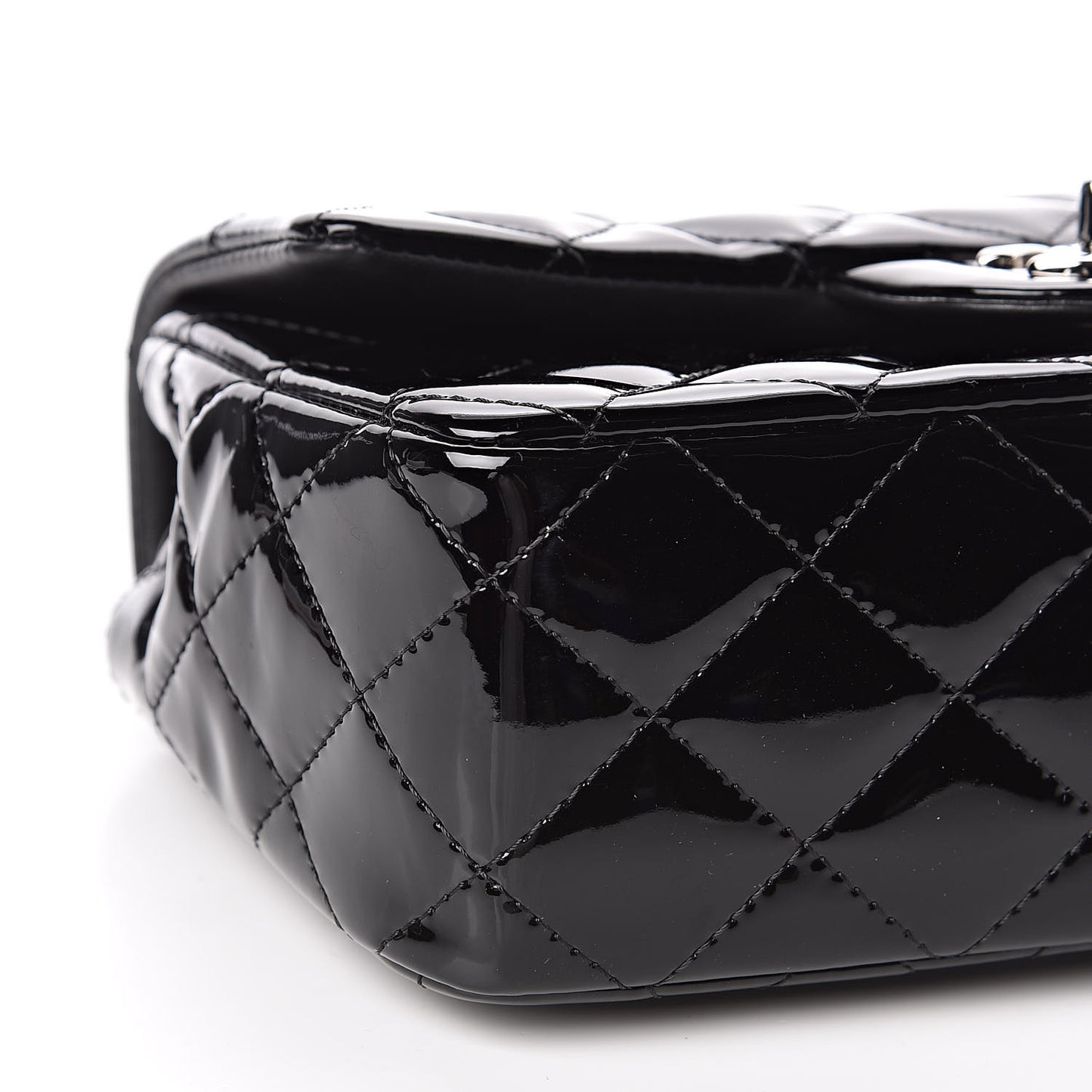 Patent Calfskin Quilted Mini Rectangular Flap Black