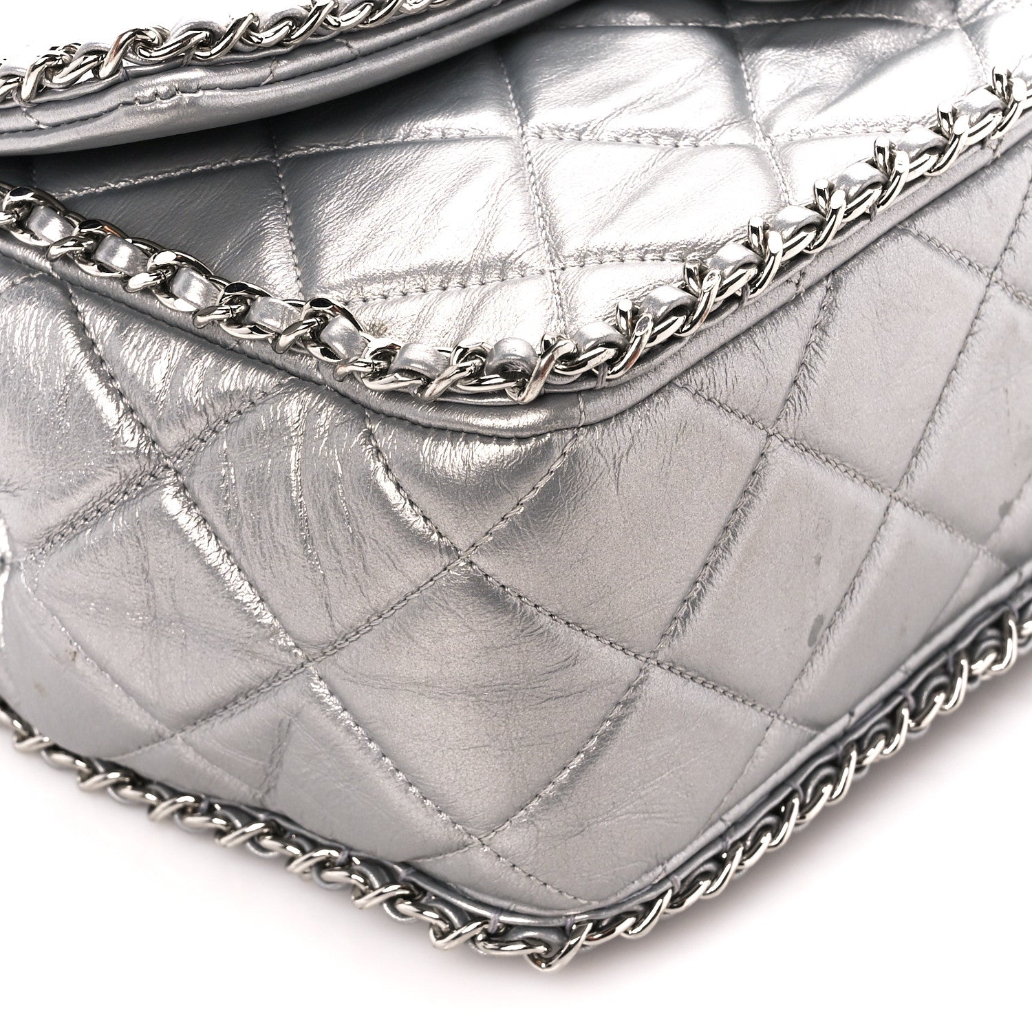 Chanel Metallic Lambskin Medium Chain All Over Flap Silver 10 of 12