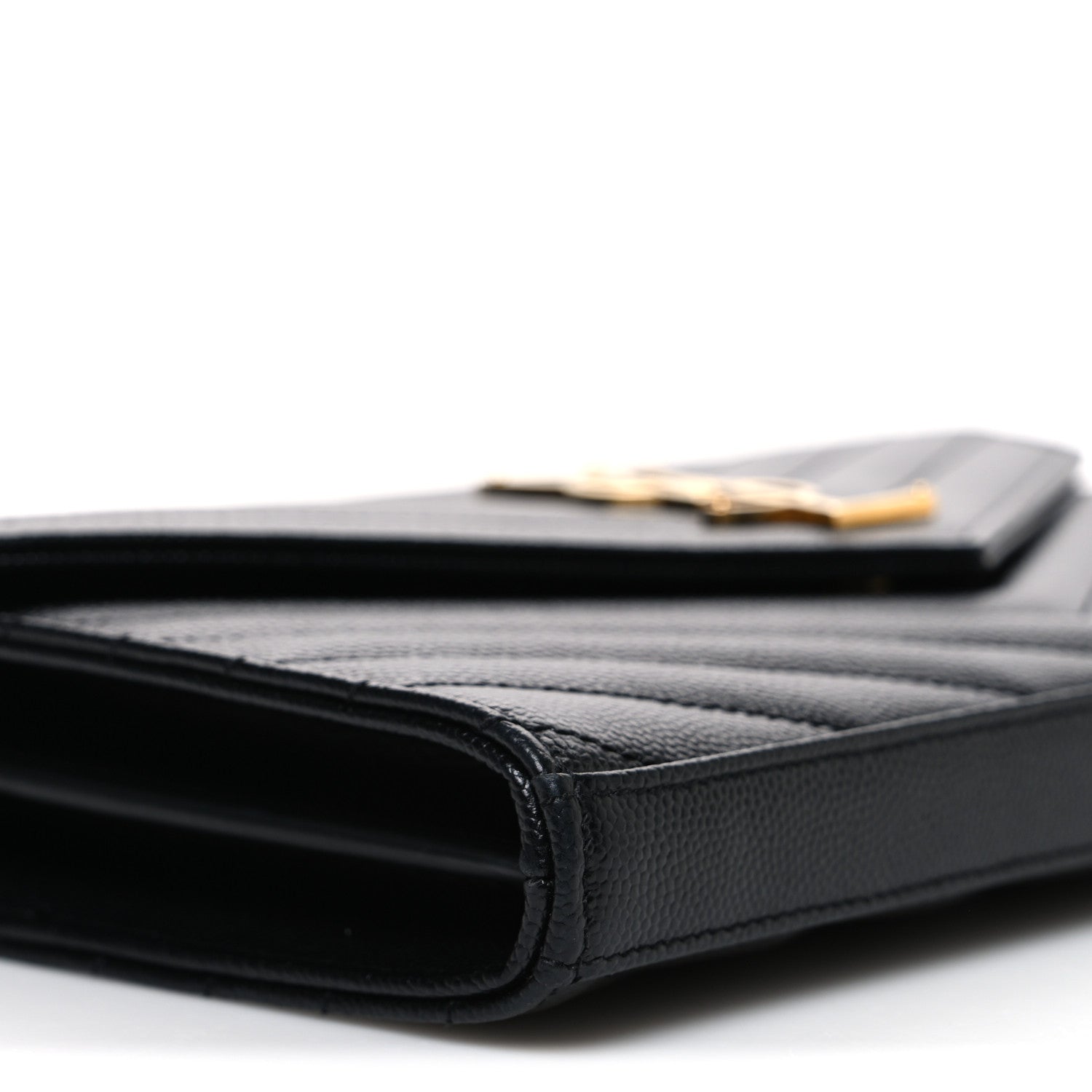 Saint Laurent Grain De Poudre Matelasse Chevron Monogram Chain Wallet Black 8 of 9