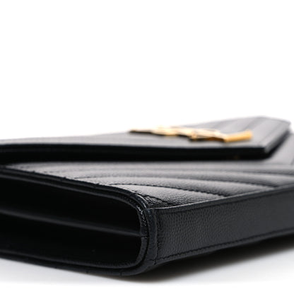 Saint Laurent Grain De Poudre Matelasse Chevron Monogram Chain Wallet Black 8 of 9