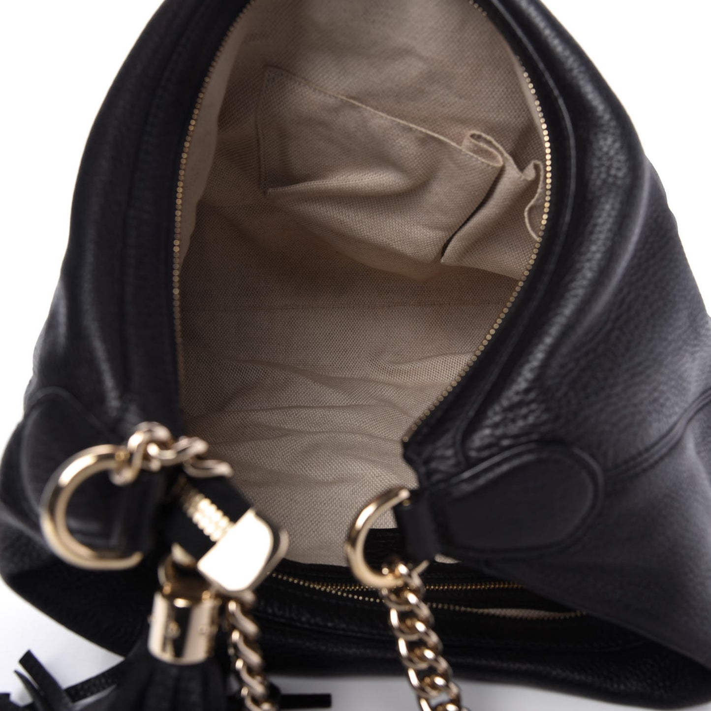 Pebbled Calfskin Medium Soho Chain Hobo Black