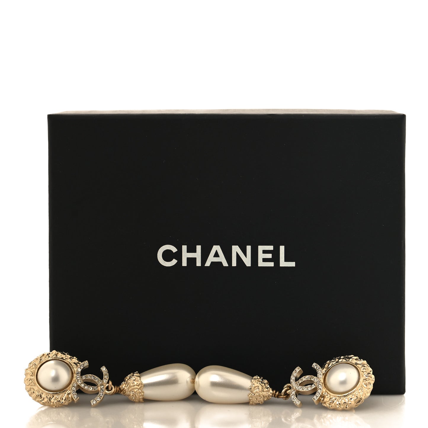 Metal Pearl Crystal Textured Teardrop CC Drop Earrings Gold