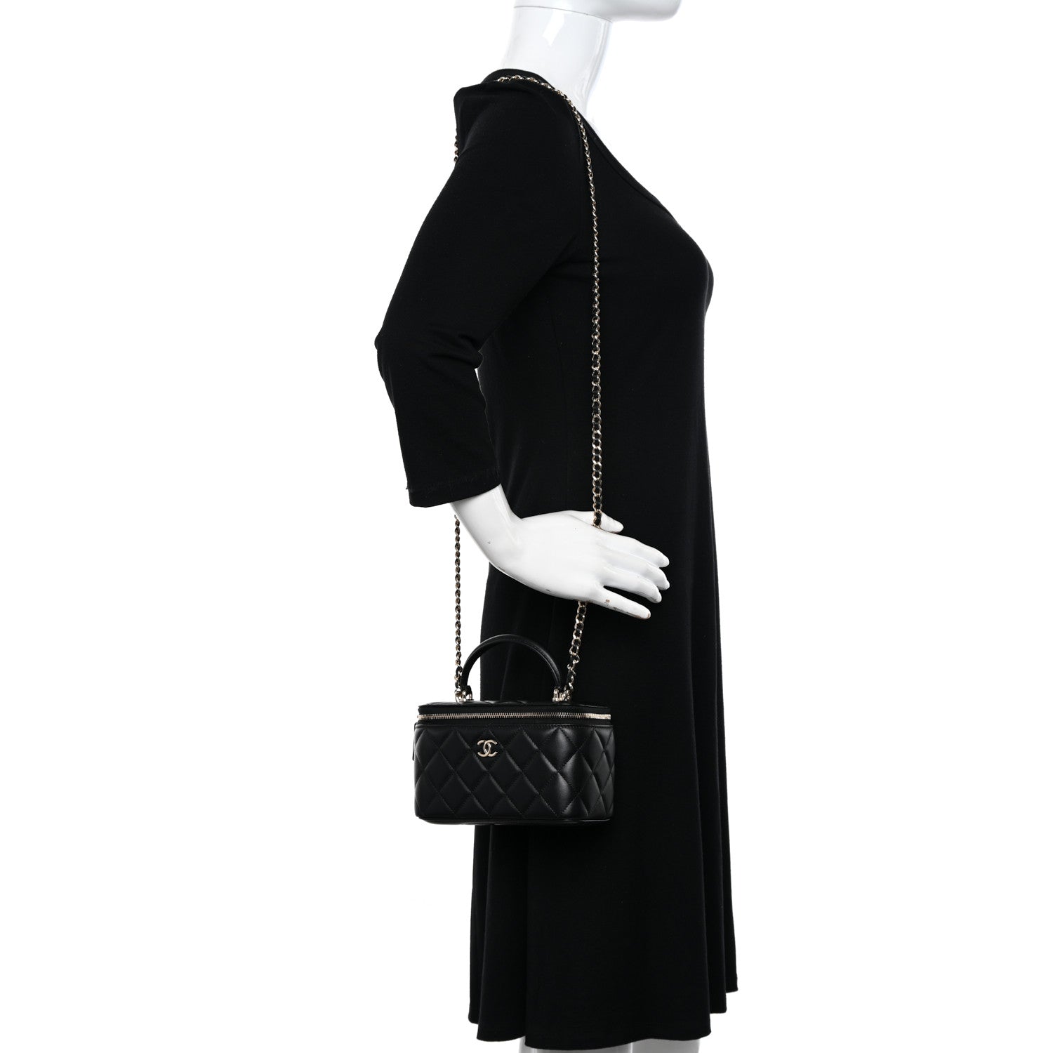 Chanel Lambskin Quilted Small Top Handle Vanity Case With Chain Black 2 of 12