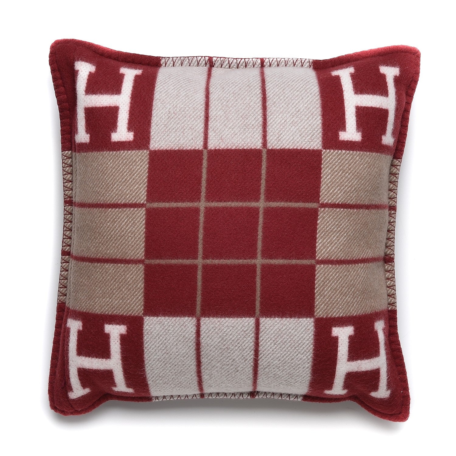 Hermes Wool Cashmere Avalon III Pillow PM Ecru Rouge 1 of 6