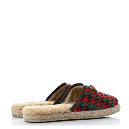 Gucci Tweed Wool Houndstooth Womens Fria Slippers 36 Red Green New Acero Butterscotch 4 of 10