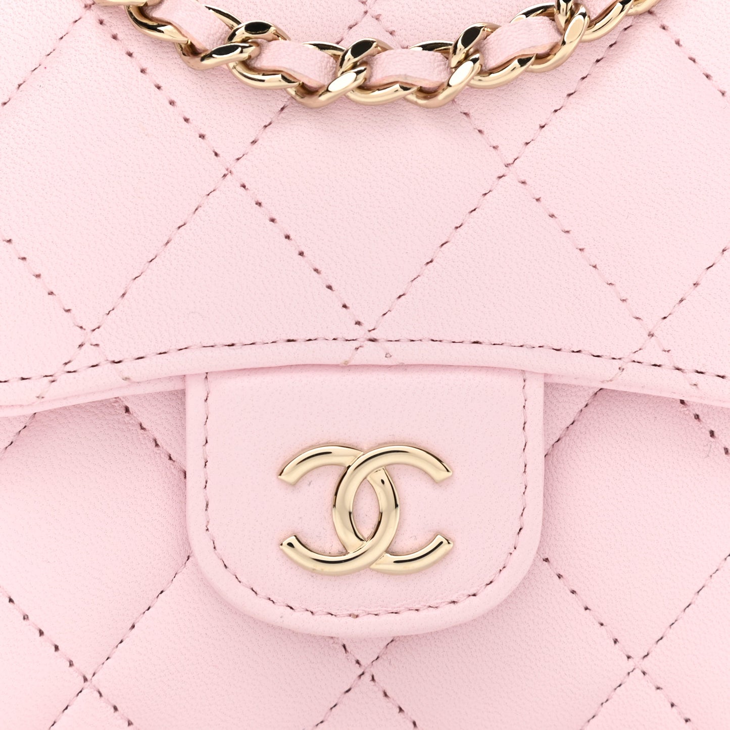 Lambskin Quilted Top Handle Clutch With Chain Light Pink