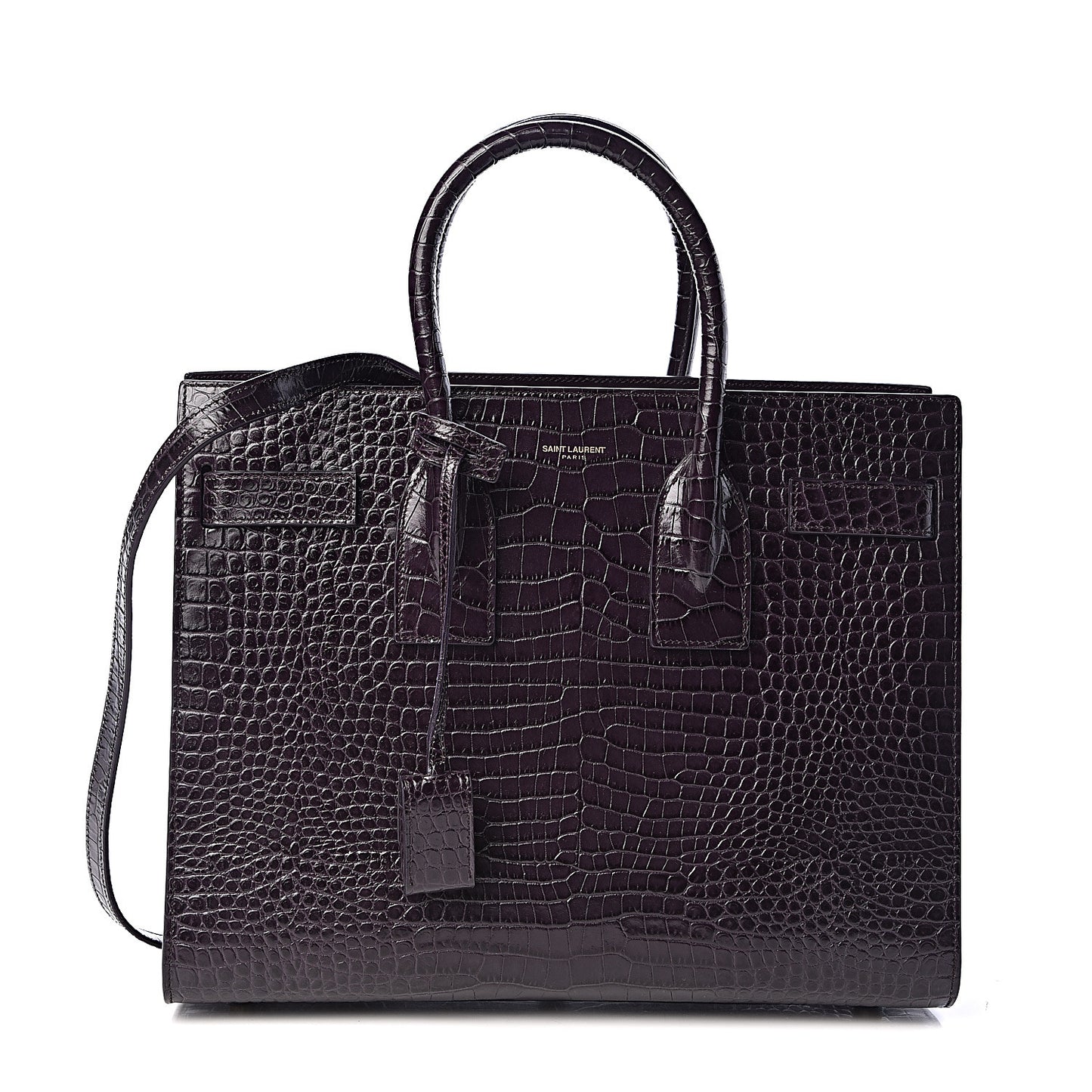 Calfskin Crocodile Embossed Small Sac de Jour Prune