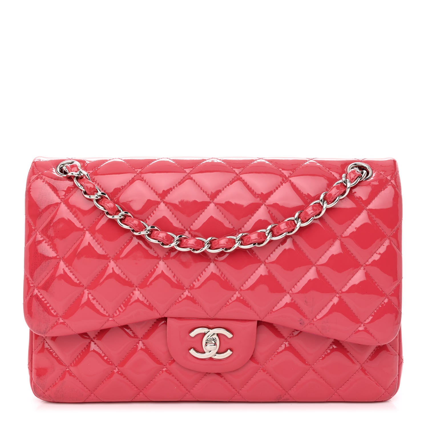 Chanel Patent Quilted Jumbo Double Flap Pink 1 of 15