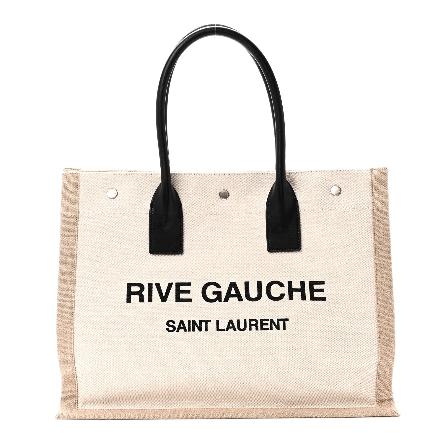 Saint Laurent Linen Calfskin Small Rive Gauche Tote Greggio Natural 1 of 9