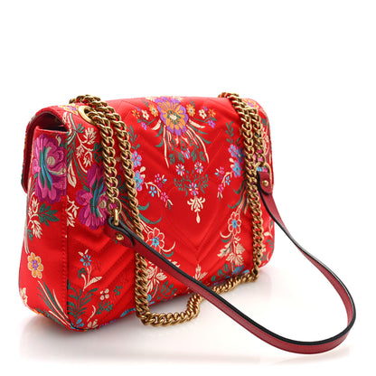 Gucci Jacquard Matelasse Floral Medium GG Marmont Shoulder Bag Red 3 of 10