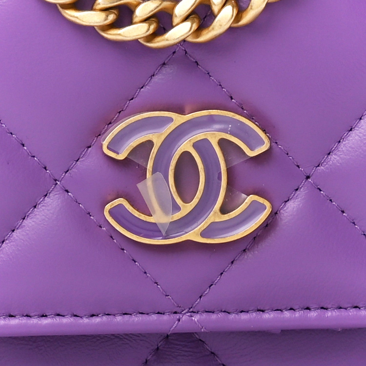 Chanel Lambskin Enamel Quilted Pending CC Clutch With Chain Purple 8 of 11