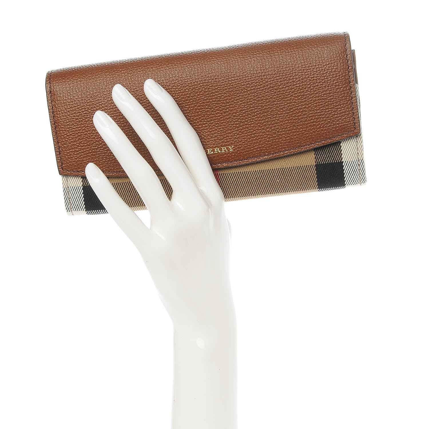 Burberry Grainy Calfskin House Check Continental Wallet Tan 2 of 7
