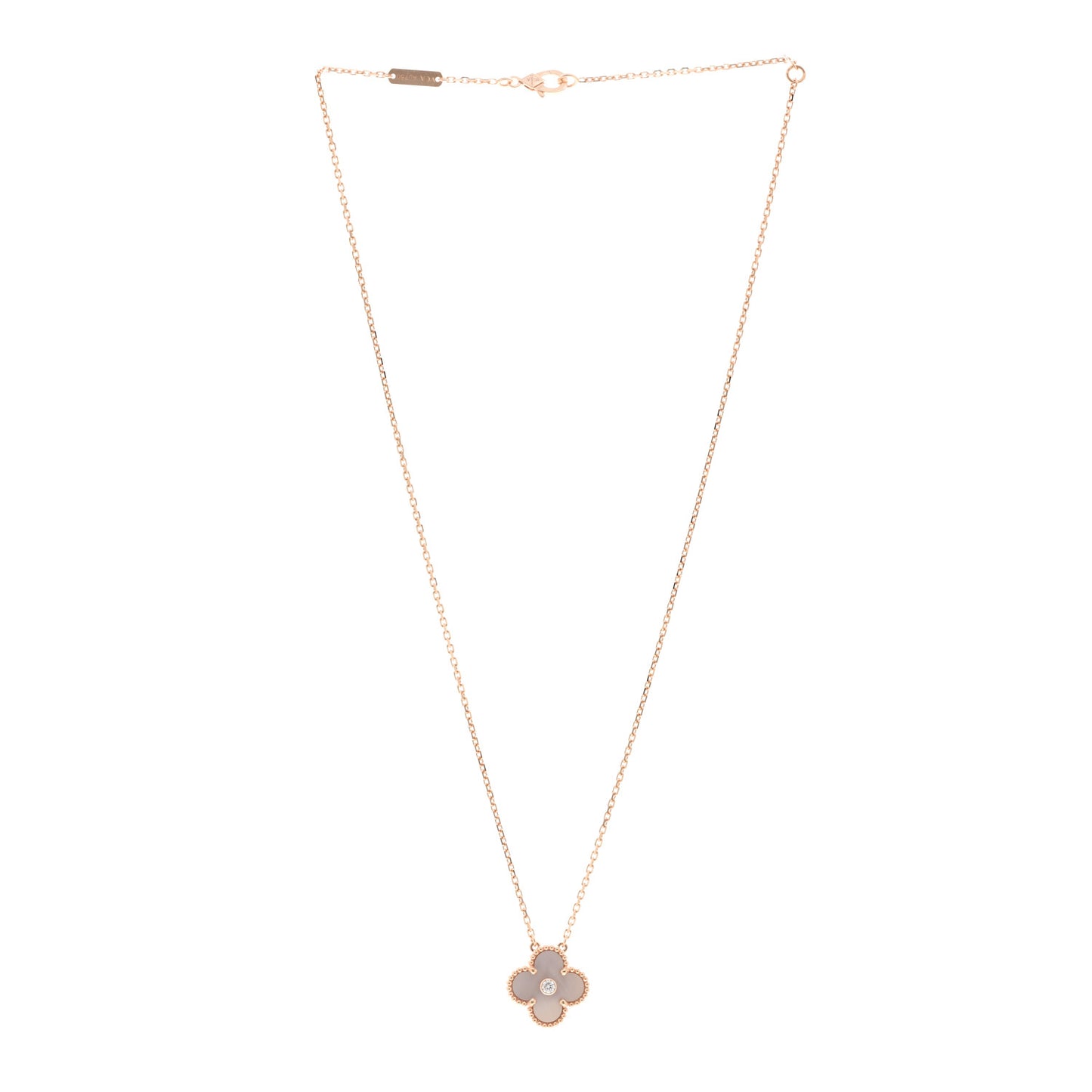 VAN CLEEF &amp; ARPELS 18K Rose Gold Diamond Pink Mother of Pearl Vintage Alhambra Pendant Necklace
