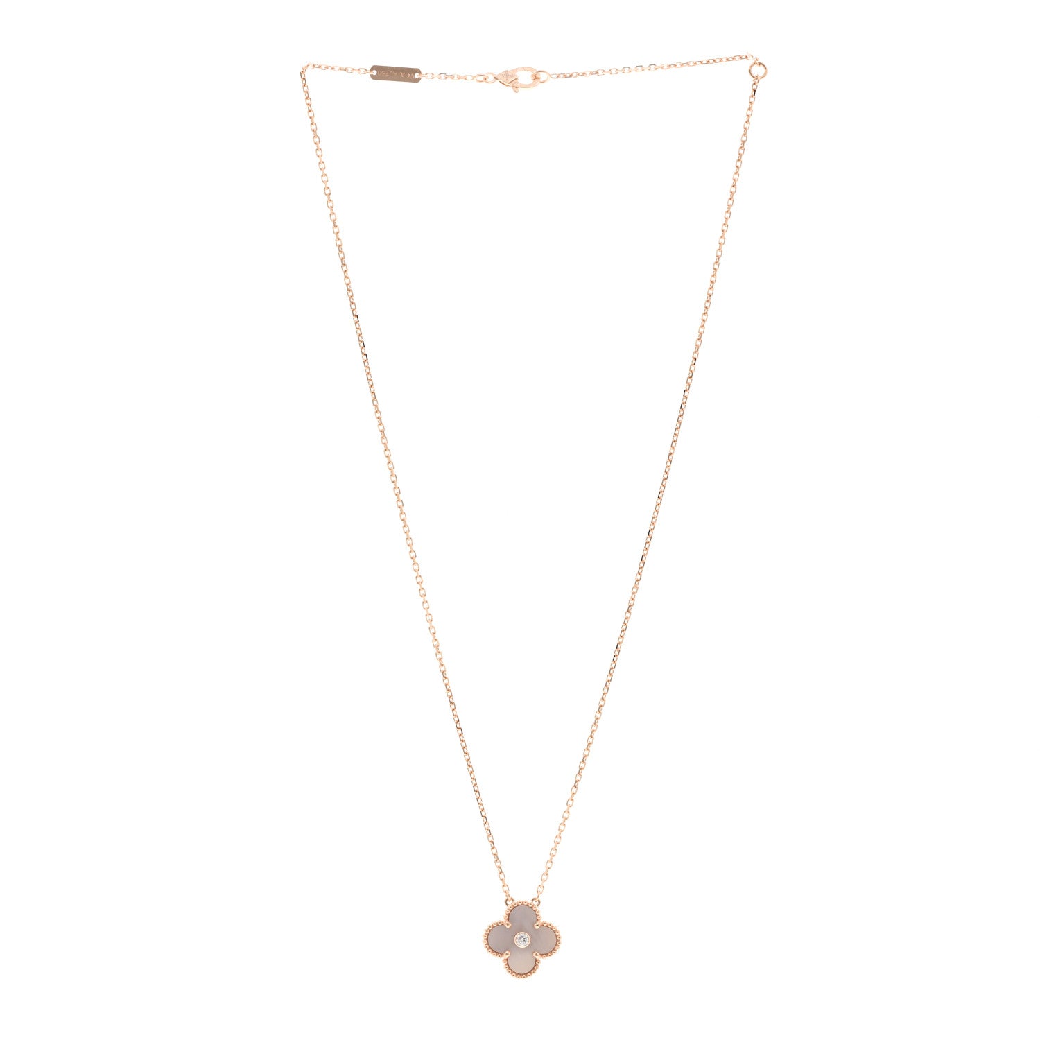Van Cleef & Arpels VAN CLEEF &amp; ARPELS 18K Rose Gold Diamond Pink Mother of Pearl Vintage Alhambra Pendant Necklace 3 of 6