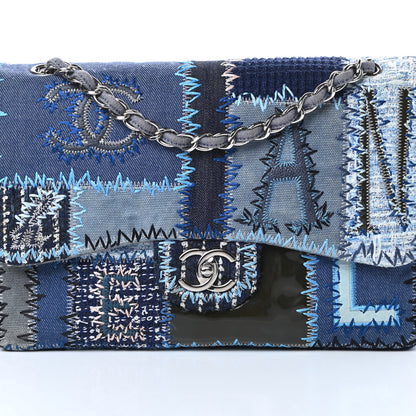 Chanel Denim Tweed Patchwork Jumbo Single Flap Blue 8 of 12