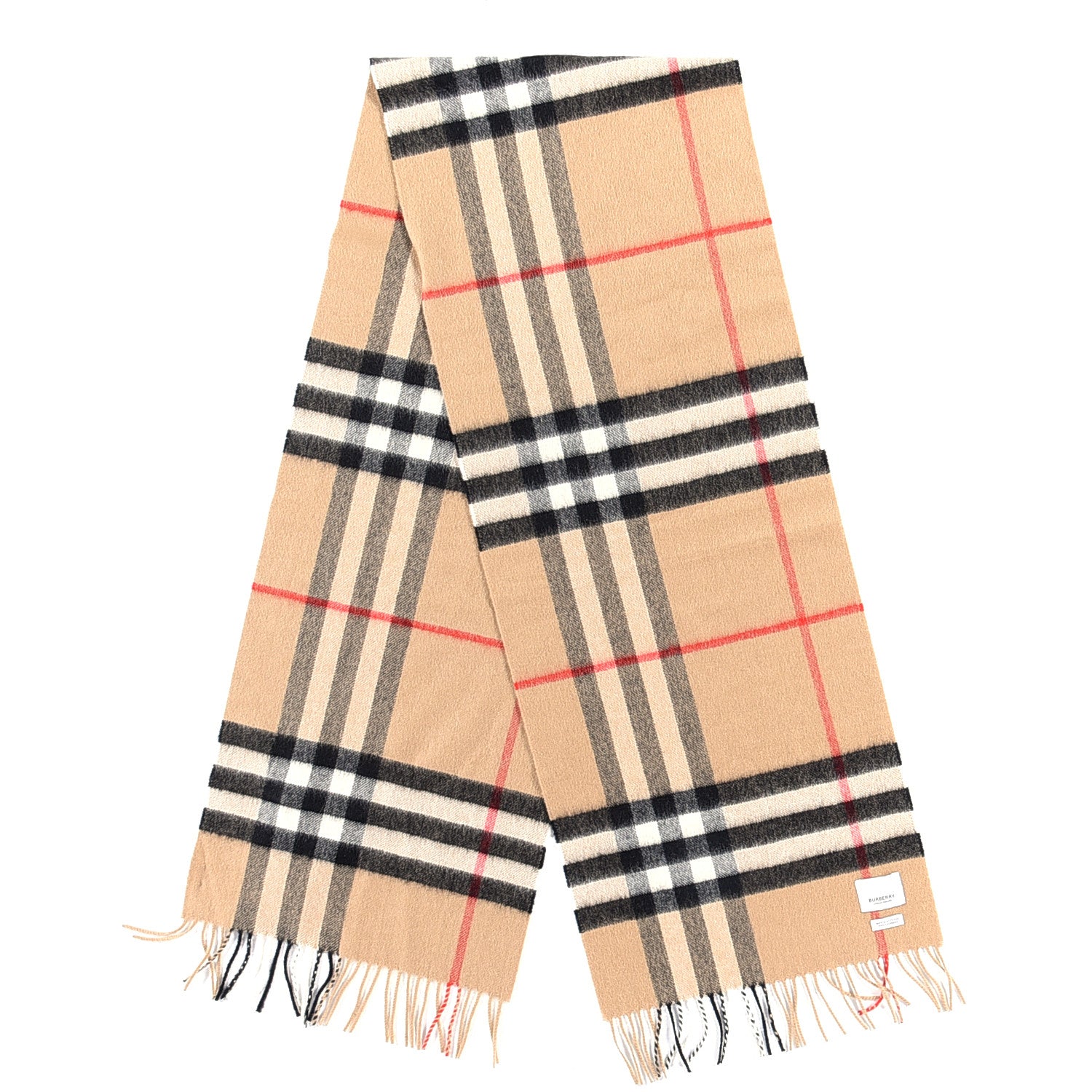Burberry Cashmere Giant Check Fringe Scarf Archive Beige 2 of 4
