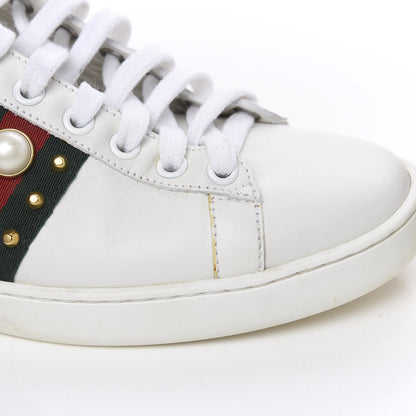 Gucci Calfskin Web Pearl Studded Womens Ace Sneakers 36.5 White 12 of 13