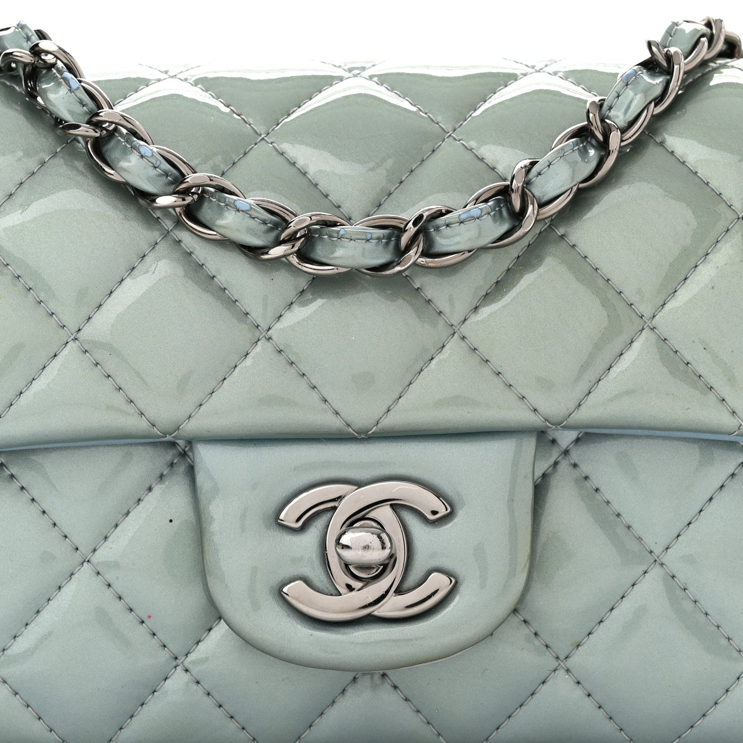 Chanel Patent Calfskin Quilted Mini Rectangular Flap Light Blue 8 of 10