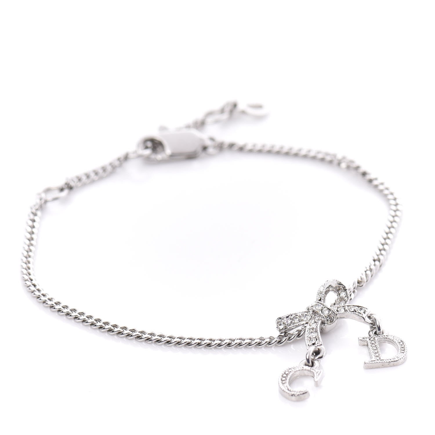 Christian Dior Crystal Bow CD Logo Bracelet Silver 610054