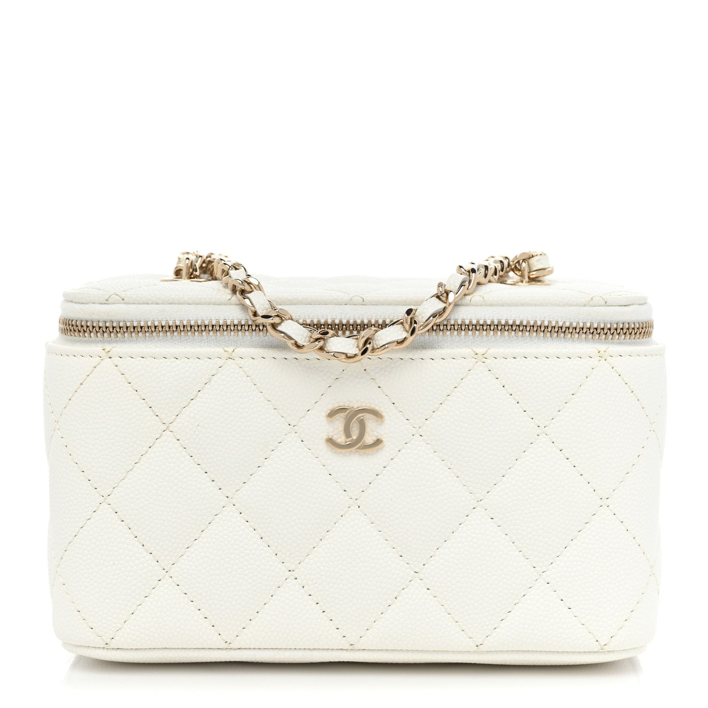 Caviar Quilted Small Vanity Case With Chain White