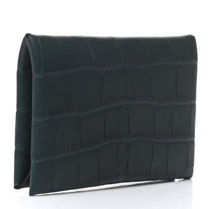 Hermes Matte Alligator Calvi Card Case Vert Cypress 3 of 7