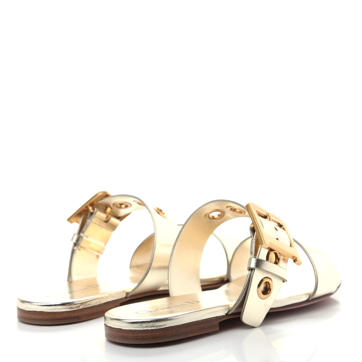 Christian Dior Laminated Calfskin D-Dior Slide Sandals 35.5 Pale Gold 4 of 11