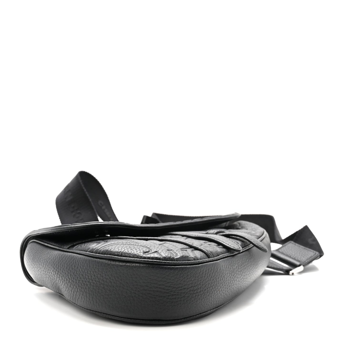 Grained Calfskin Embossed Dior Gravity Mens Saddle Bag Black