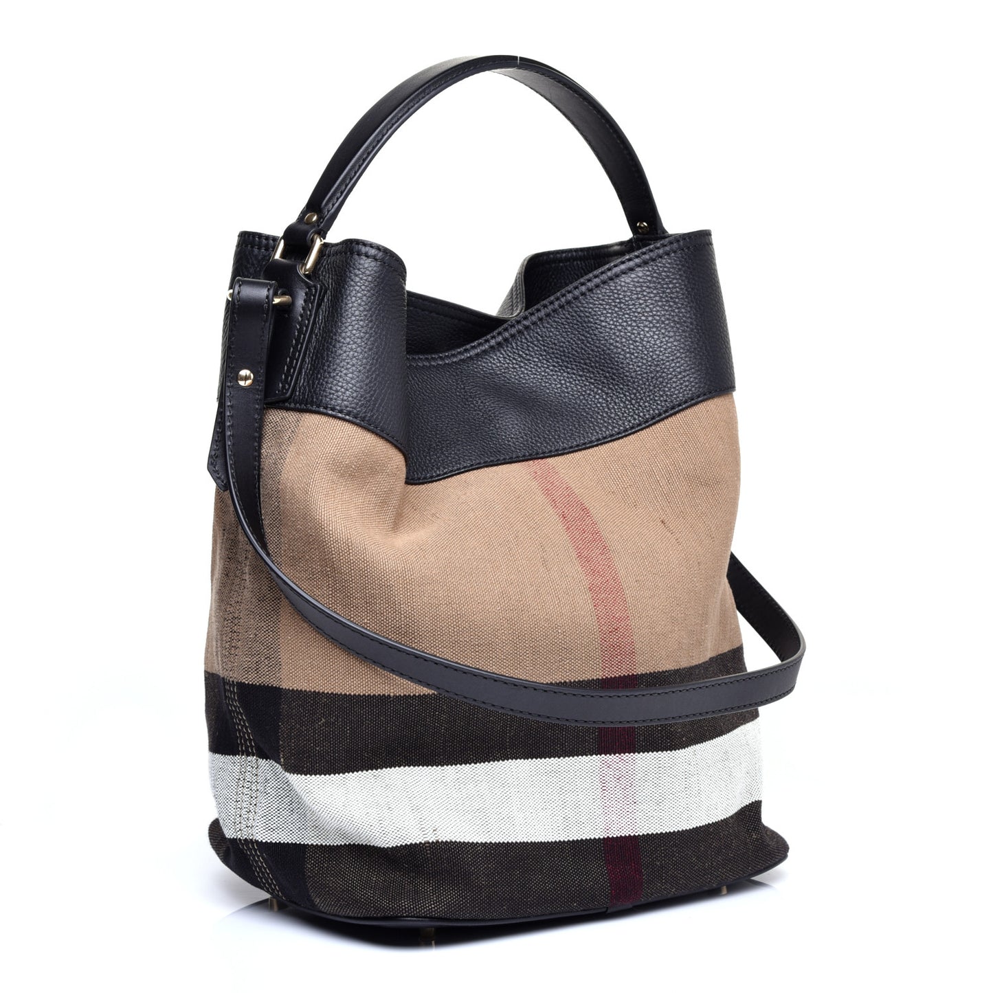 Grainy Calfskin Canvas Mega Check Medium Ashby Tassel Hobo Black