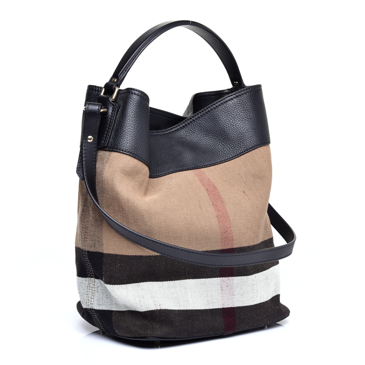 Burberry Grainy Calfskin Canvas Mega Check Medium Ashby Tassel Hobo Black 4 of 11