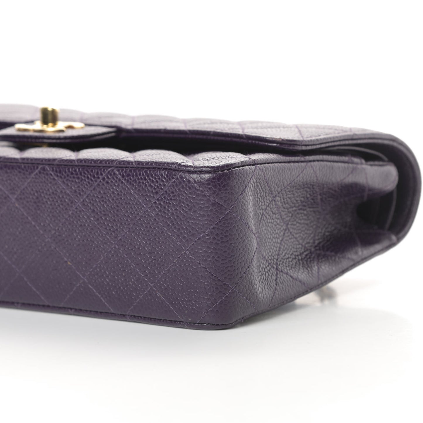 Caviar Quilted Medium Double Flap Dark Purple
