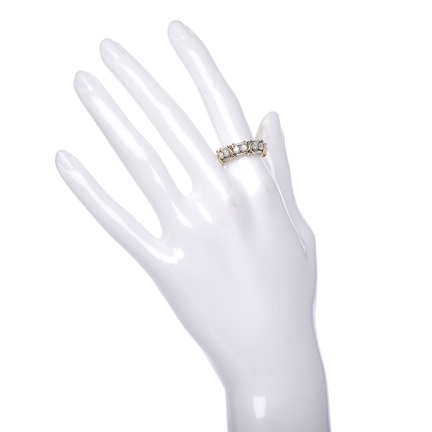 Tiffany 18K Yellow Gold Platinum Diamond Schlumberger Sixteen Stone Ring 52 6 2 of 6