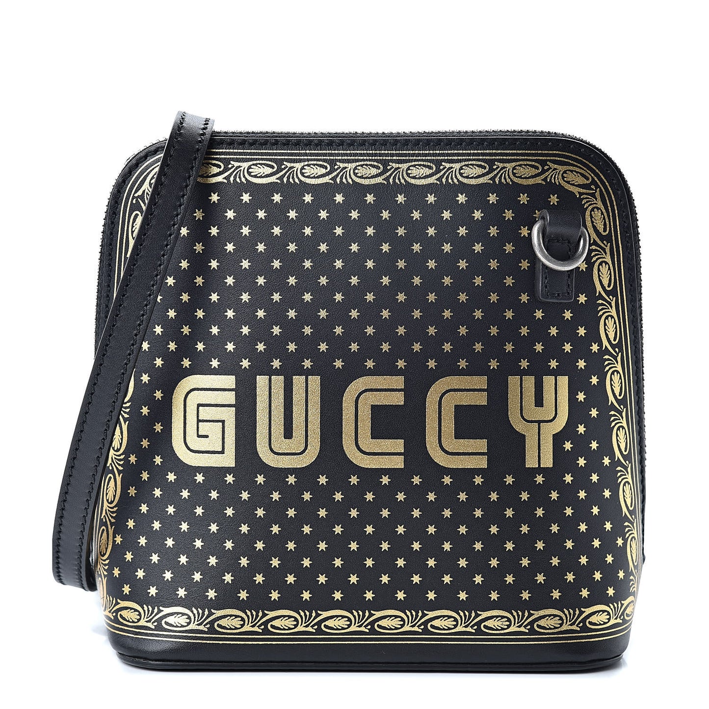 X SEGA Calfskin GUCCY Stars Mini Dome Shoulder Bag Black Gold