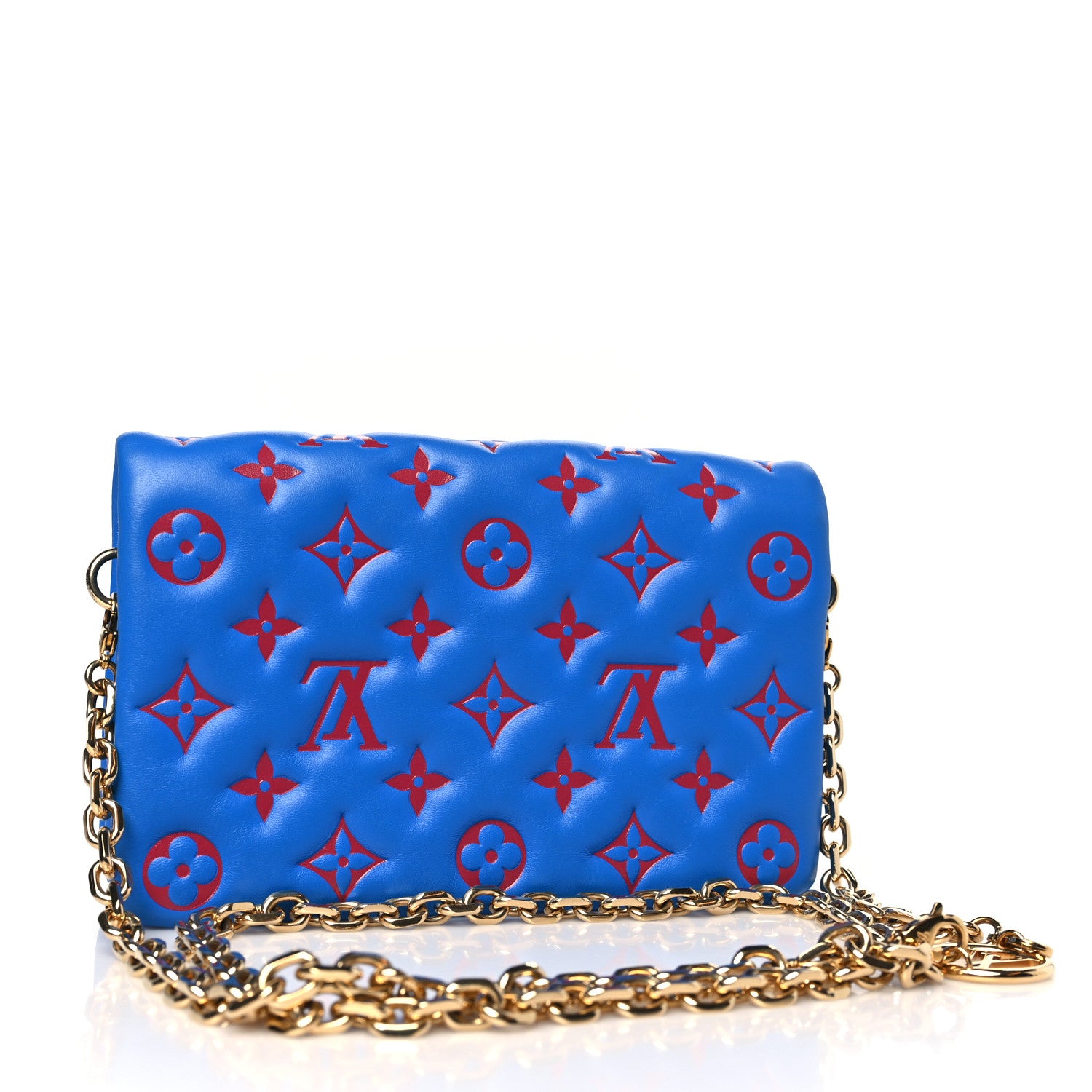 Louis Vuitton LOUIS VUITTON Lambskin Embossed Monogram Vuittamins Pochette Coussin Blue Red 3 of 8
