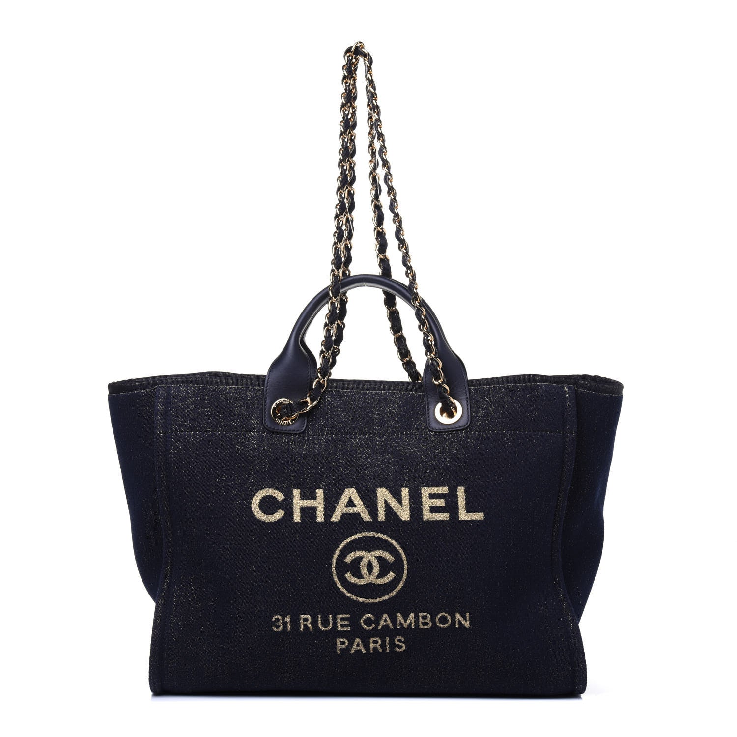 Chanel Lurex Canvas Medium Deauville Tote Navy Blue Gold 2 of 15