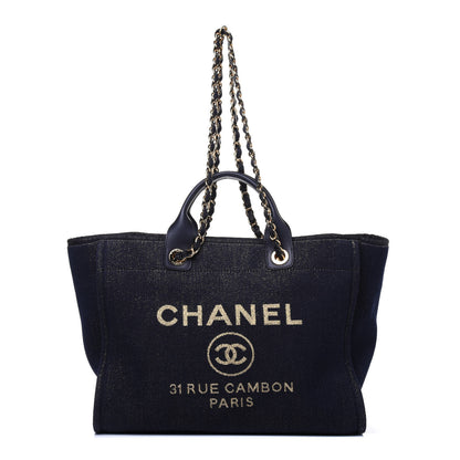 Chanel Lurex Canvas Medium Deauville Tote Navy Blue Gold 2 of 15
