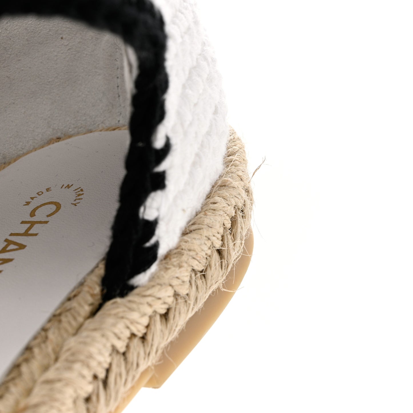 Braided Knit Cap Toe CC Ankle Strap Espadrilles 41 White Black