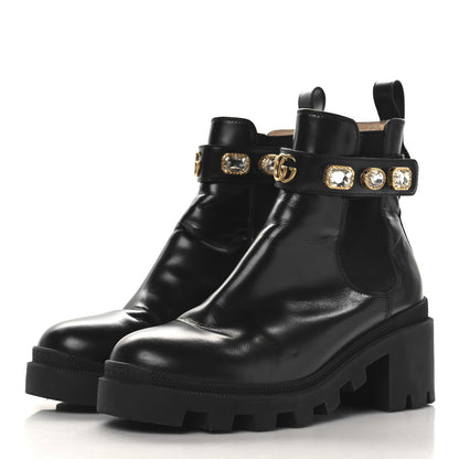 Gucci Calfskin Crystal GG Trip Chelsea Ankle Boots 38.5 Black 4 of 10
