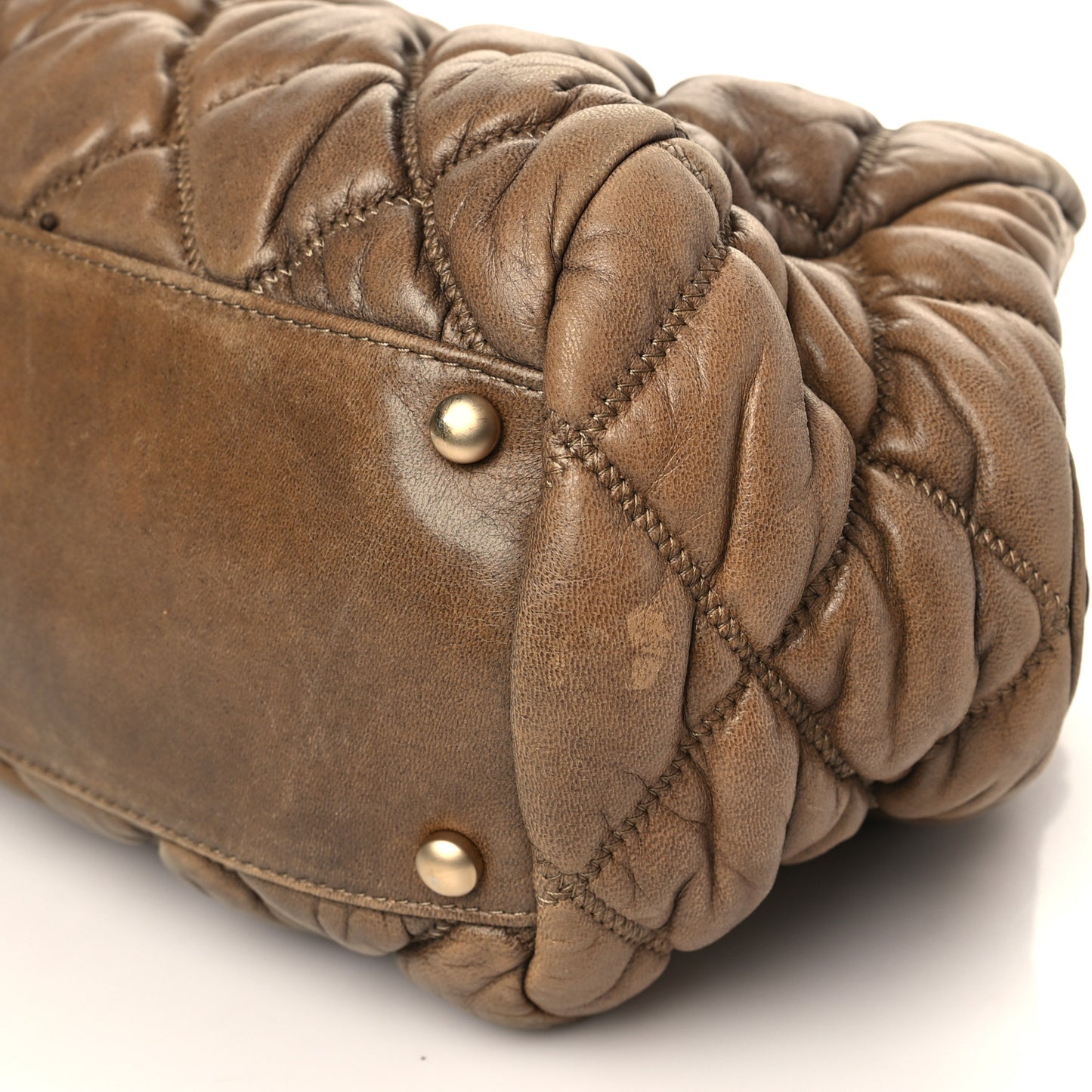 Lambskin Bubble Quilt Bowler Dark Beige