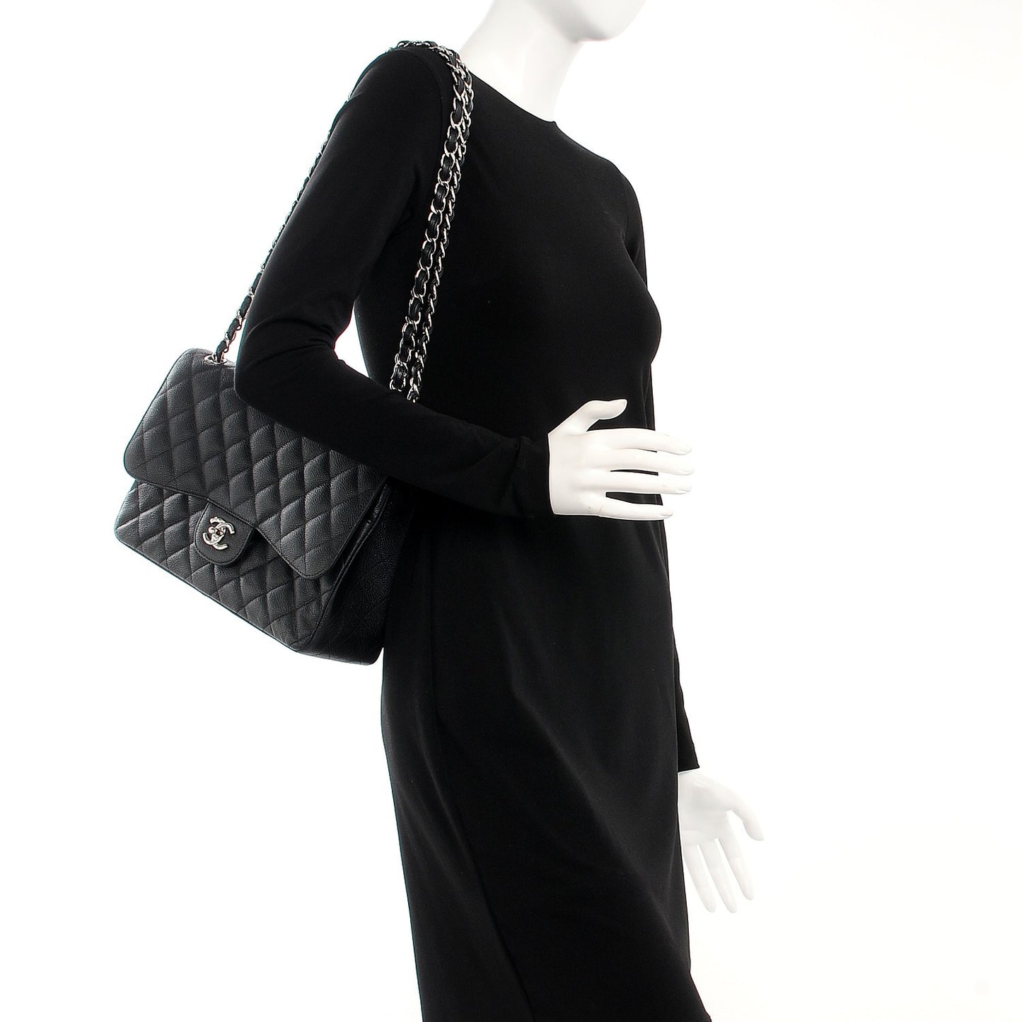 Caviar Quilted Jumbo Double Flap Black