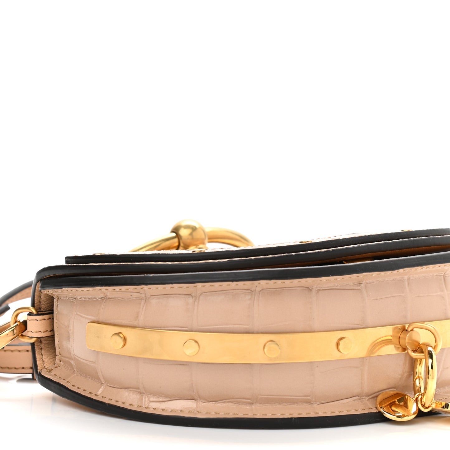 Calfskin Crocodile Embossed Small Nile Bracelet Minaudiere Bag Nut
