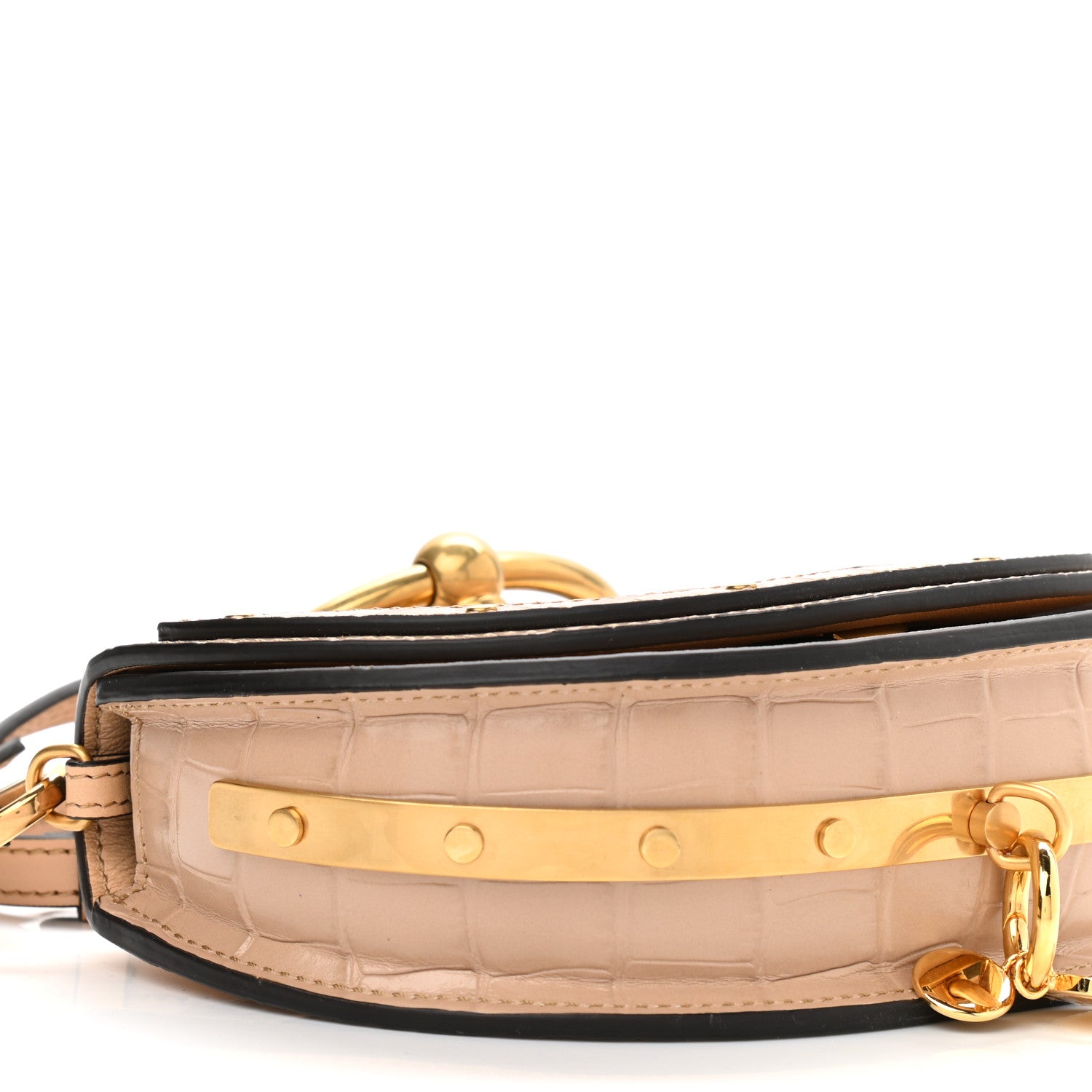 Chloe Calfskin Crocodile Embossed Small Nile Bracelet Minaudiere Bag Nut 10 of 11