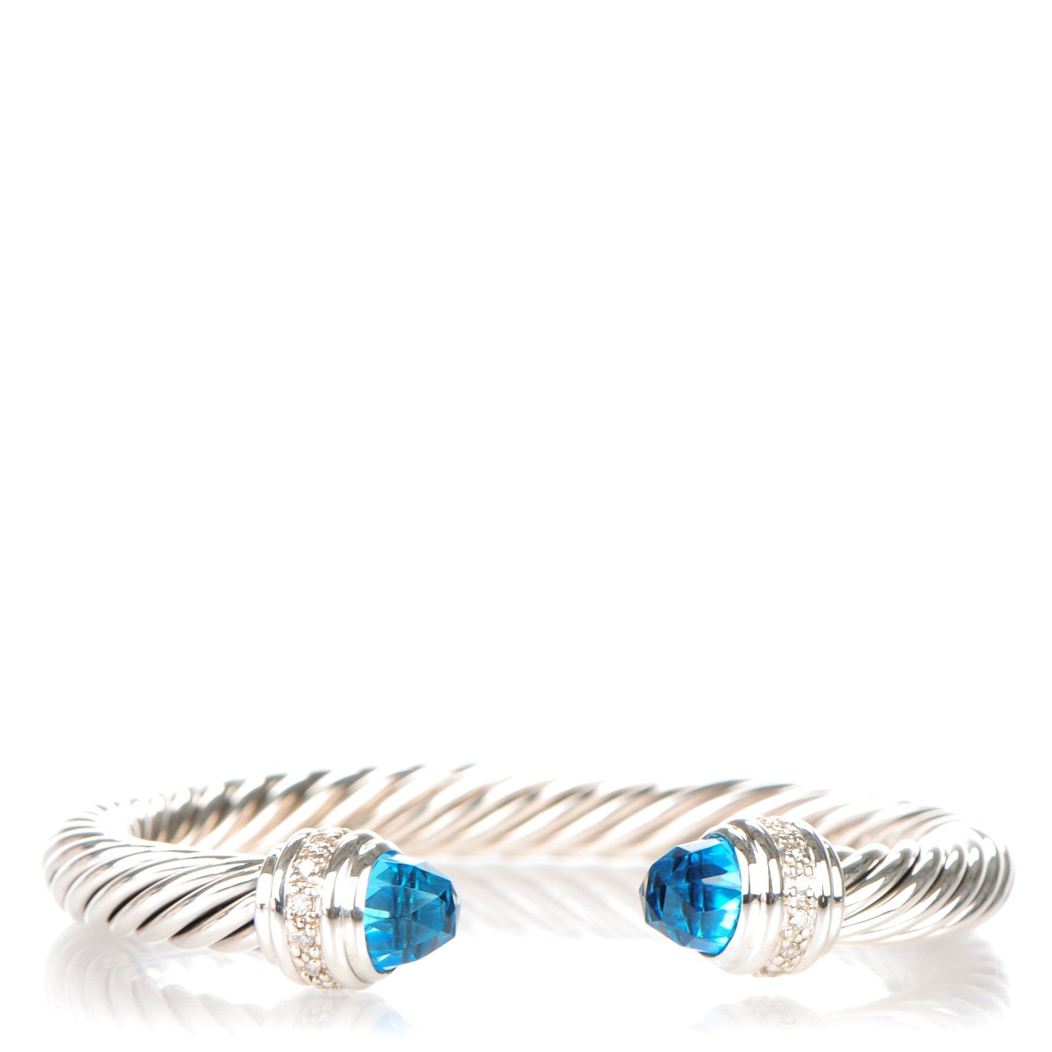 David Yurman Sterling Silver Blue Topaz Diamond 7mm Cable Classics Bracelet 1 of 5