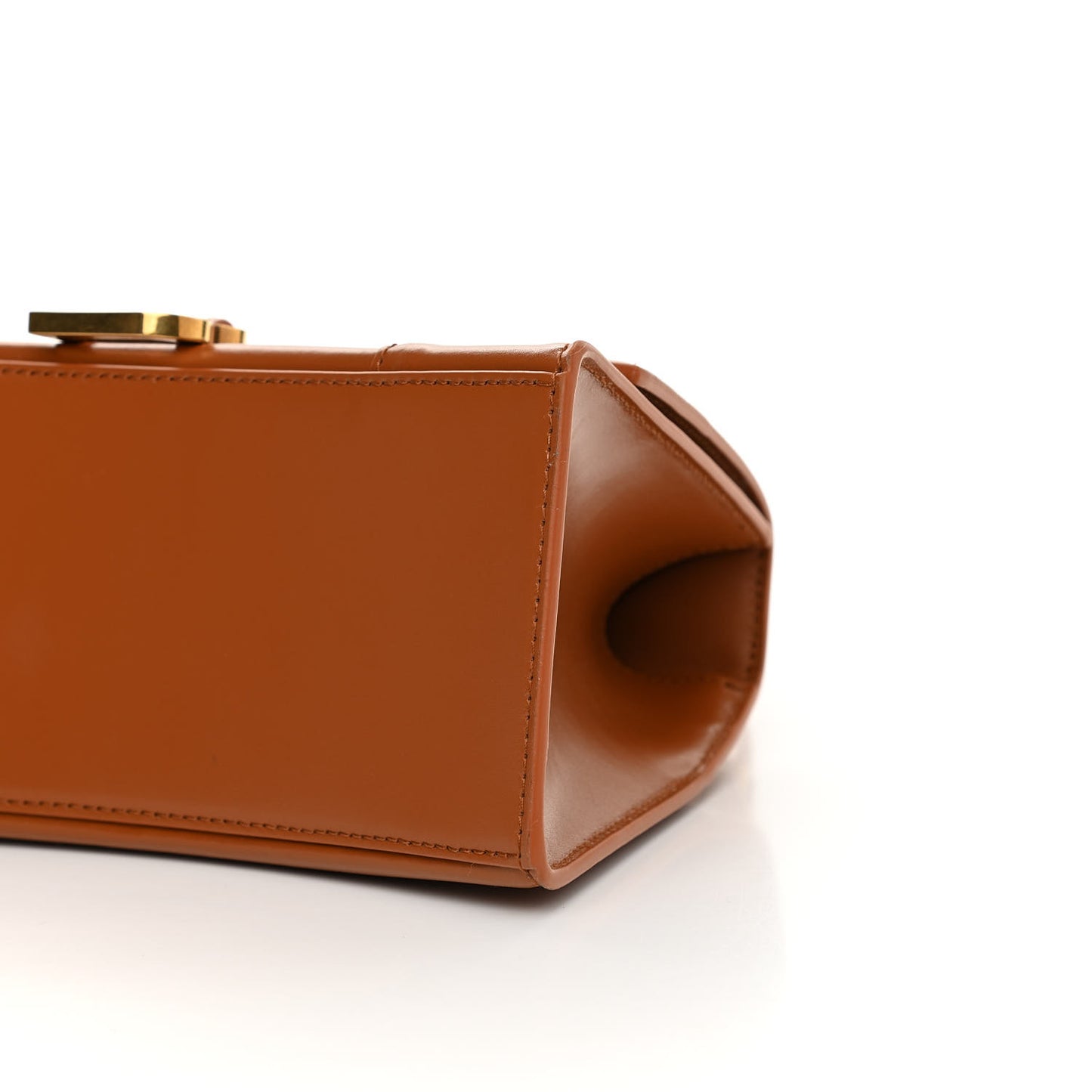 Shiny Box Calfskin Small Hourglass Top Handle Bag Camel