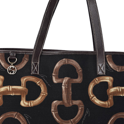 Gucci Canvas Bamboo Horsebit Print Tote Brown 14 of 14