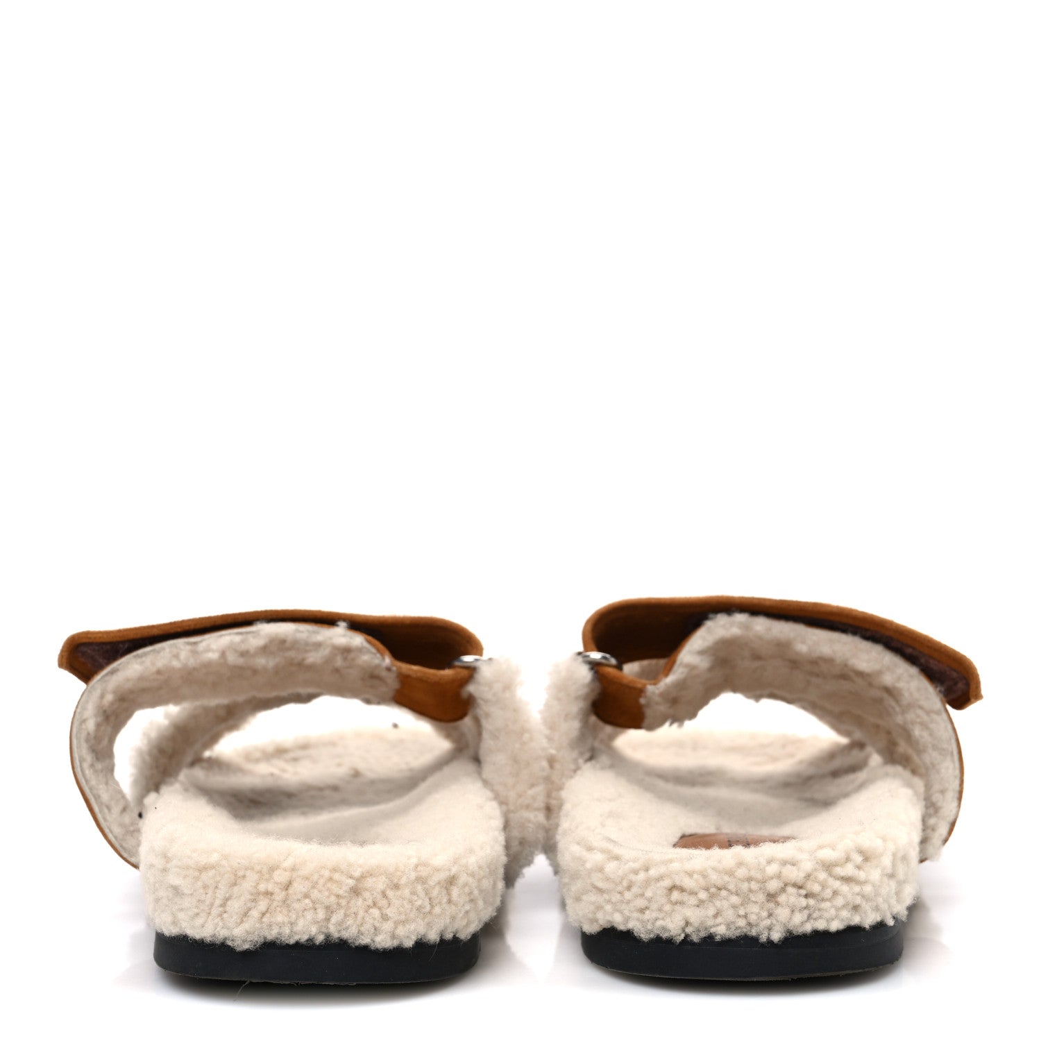 Hermes Suede Goatskin Woolskin Womens Chypre Sandals 39.5 Brun Fume Ecru 6 of 10