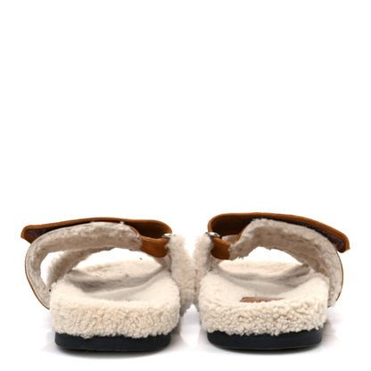 Hermes Suede Goatskin Woolskin Womens Chypre Sandals 39.5 Brun Fume Ecru 6 of 10