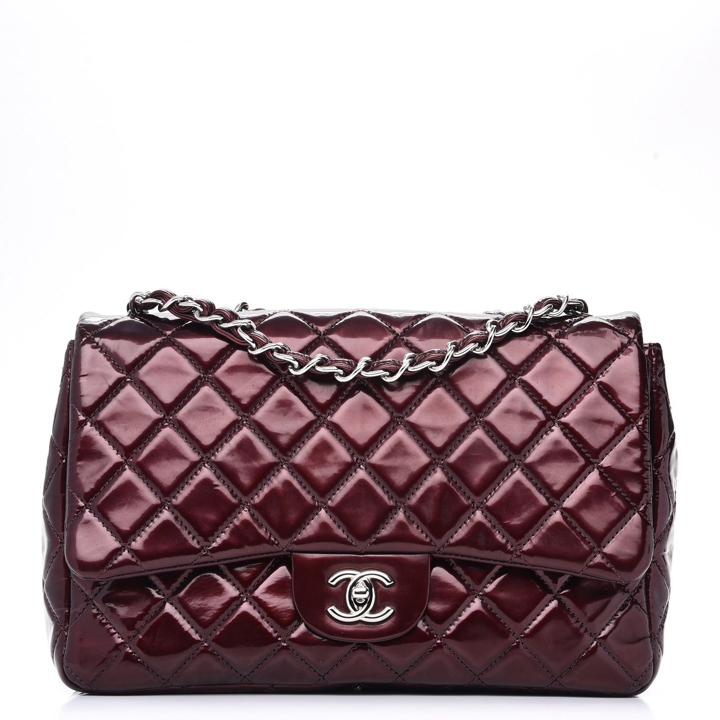 Patent Quilted Jumbo Single Flap Bordeaux